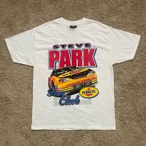 Vintage Y2K Steve Park Pennzoil White Fan Club T-shirt L NASCAR SIGNED